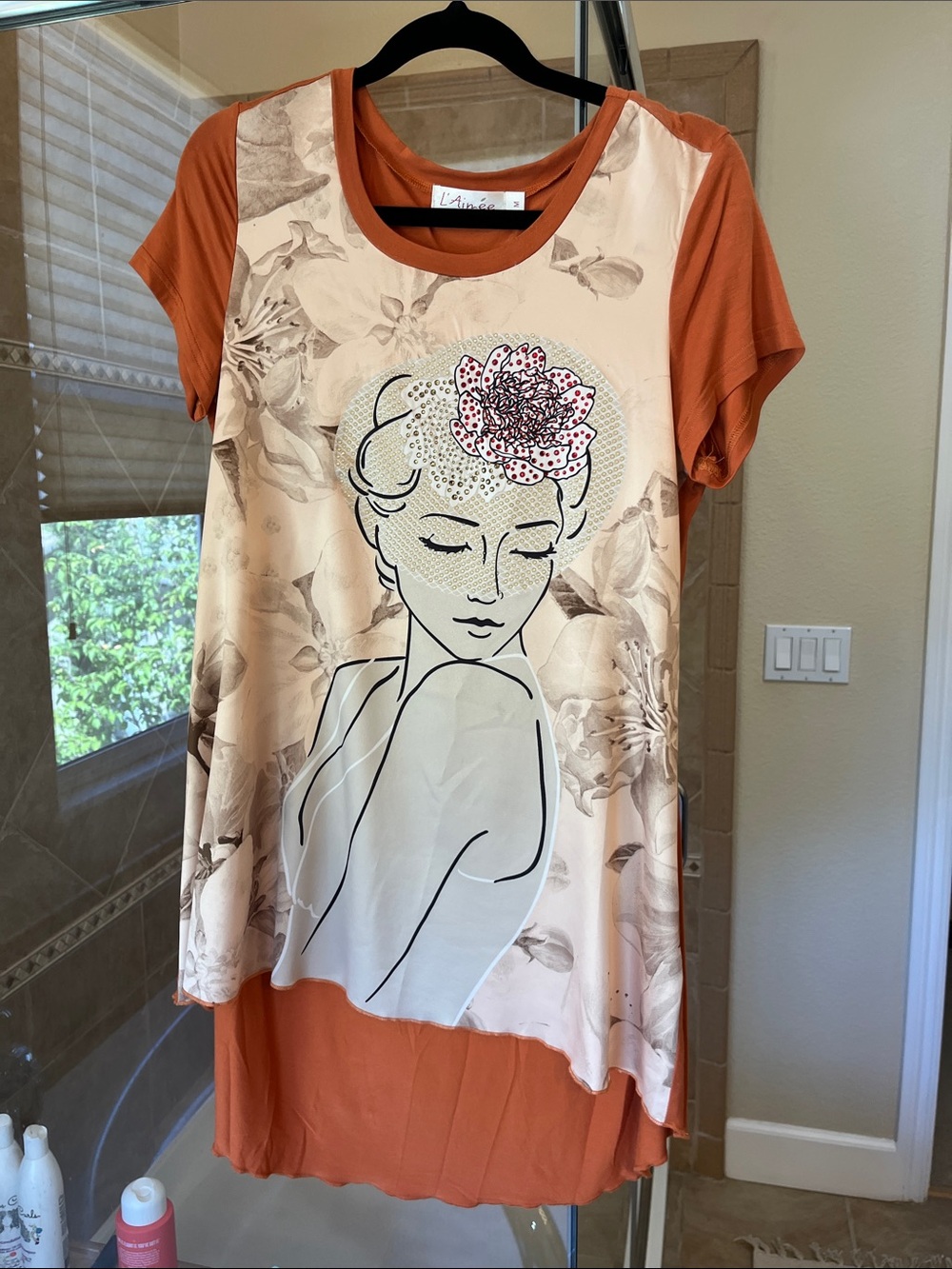L'Atiste Rust & Cream Short Sleeve Graphic Tunic